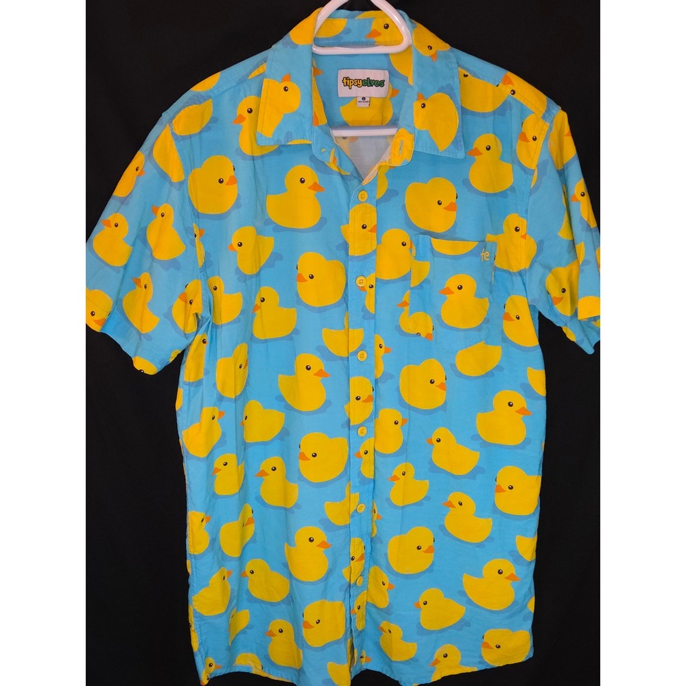 Tipsy Elves Duck Print Button Down‎ Hawaiian Shirt Mens Large Short Sleeve